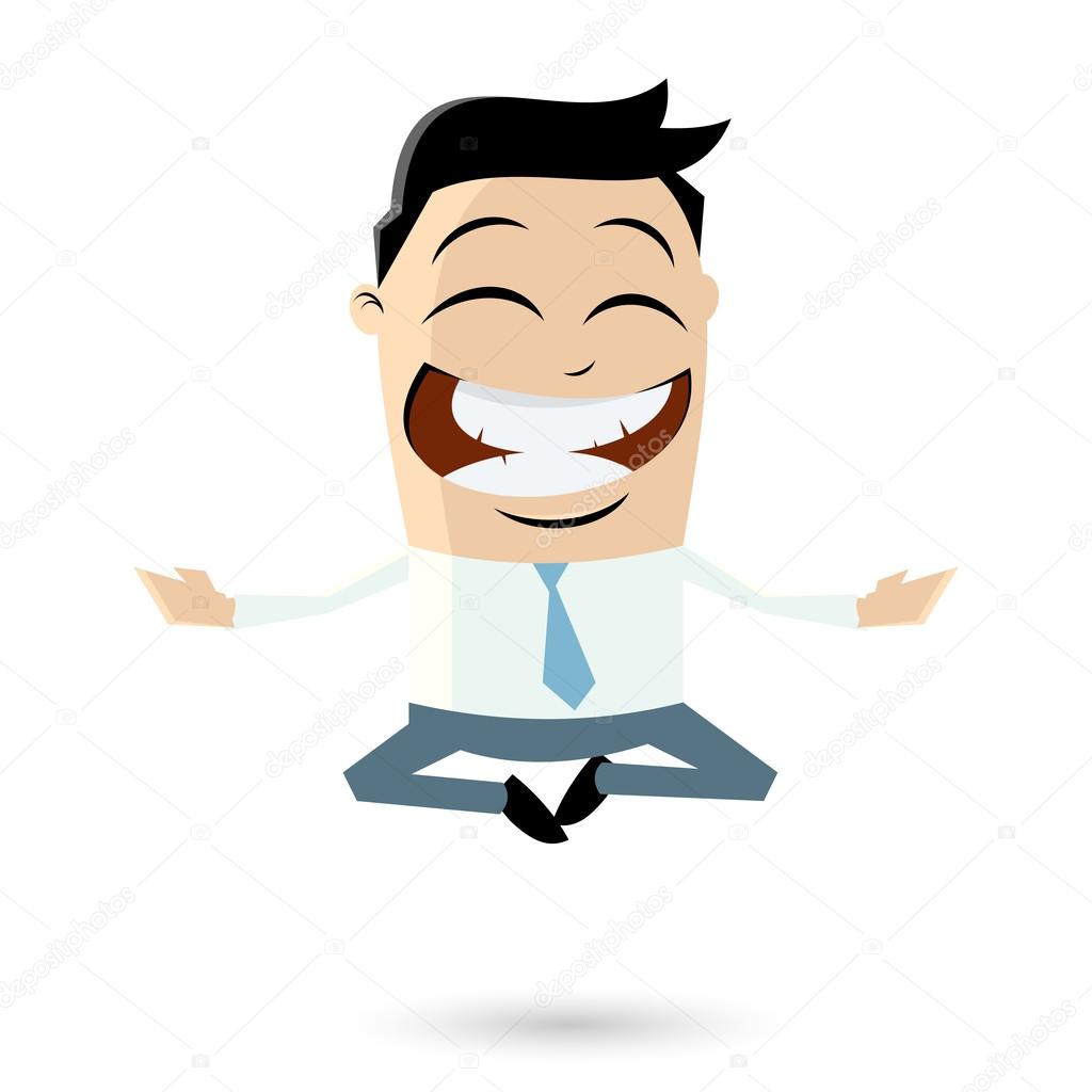 Funny businessman is doing yoga