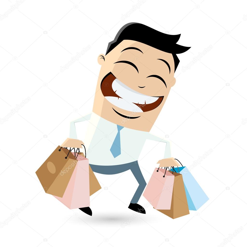 Funny businessman with shopping bags