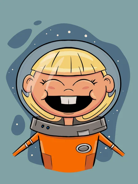 Lustige Cartoon Illustration Eines Astronautenmädchens — Stockvektor