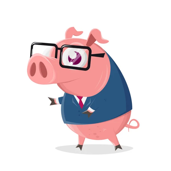 Funny Cartoon Illustration Manager Pig — Stock Vector
