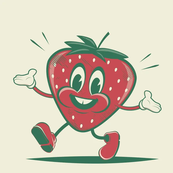Retro Cartoon Illustration Einer Glücklichen Erdbeere — Stockvektor