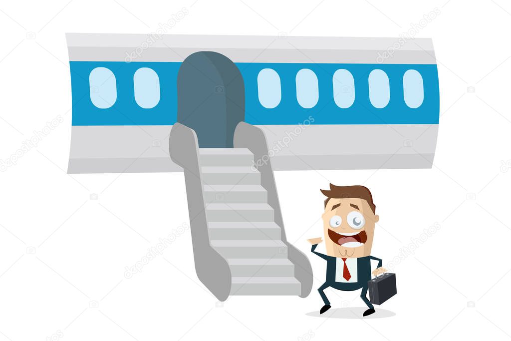 cartoon illustration of a businessman boarding a plane