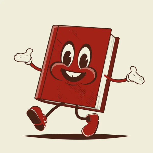 Αστεία Εικονογράφηση Κινουμένων Σχεδίων Ενός Ευτυχισμένου Βιβλίου Περπάτημα — Διανυσματικό Αρχείο