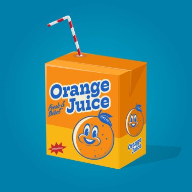 Karton içecek paketinde portakal suyunun komik çizimi