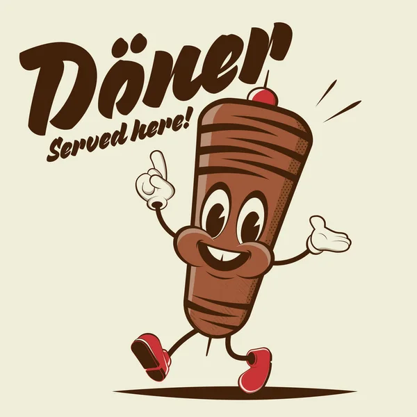 Engraçado Doner Retro Desenho Animado Ilustração — Vetor de Stock