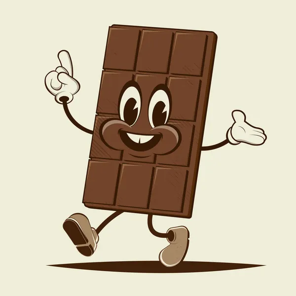 Funny Cartoon Chocolate Bar Retro Cartoon Illustration — Stock Vector