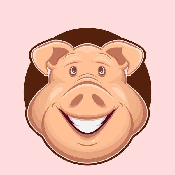 Funny Cartoon Illustration Happy Pig Head — Stock Vector