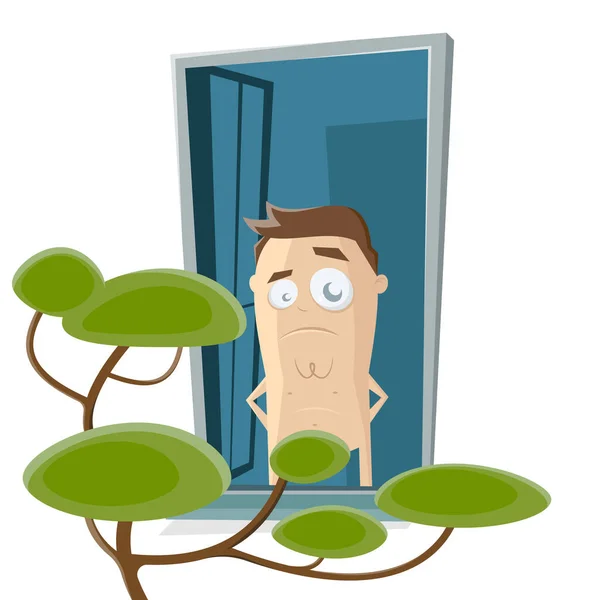 Funny Cartoon Man Looking Out Window — Stock Vector