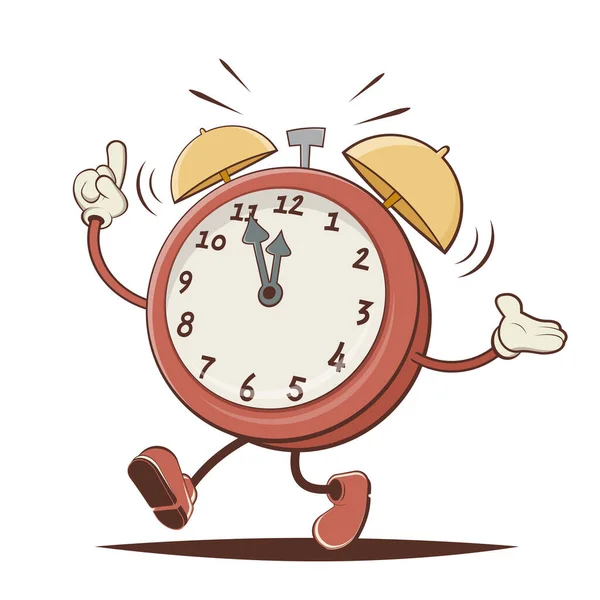 Funny Cartoon Illustration Walking Alarm Clock — Stockový vektor