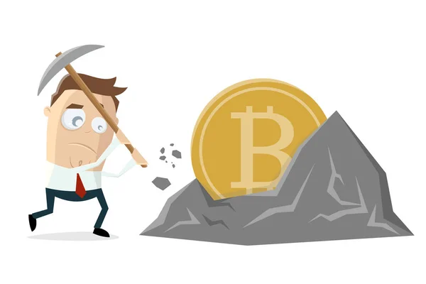 Cartoon Illustration Eines Geschäftsmannes Bitcoin Mining — Stockvektor