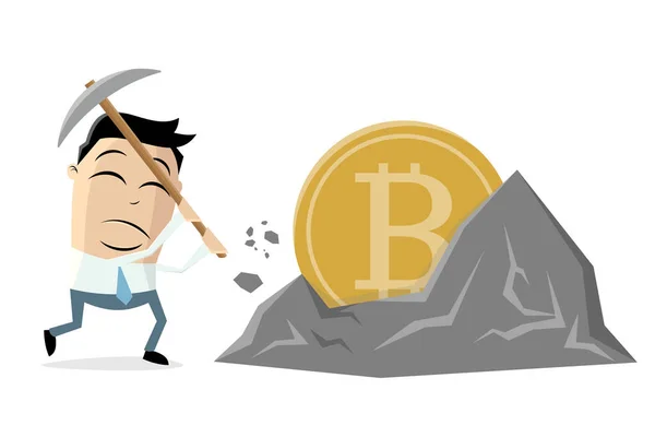 Cartoon Illustration Eines Geschäftsmannes Bitcoin Mining — Stockvektor