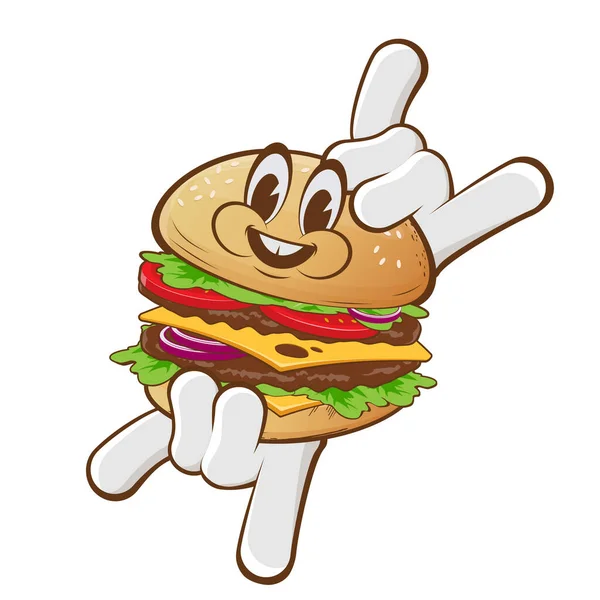 Lustige Cartoon Illustration Von Cartoon Händen Die Einen Burger Halten — Stockvektor