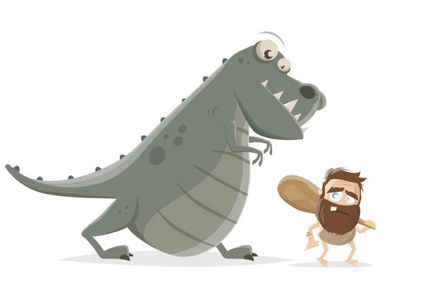 Vicces Illusztráció Egy Őskori Rajzfilm Ember Dinoszaurusz — Stock Vector