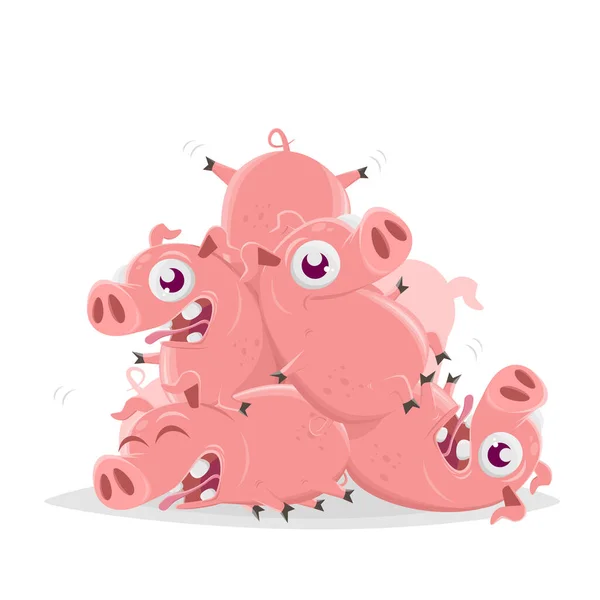 Funny Cartoon Illustration Heap Pigs — стоковый вектор