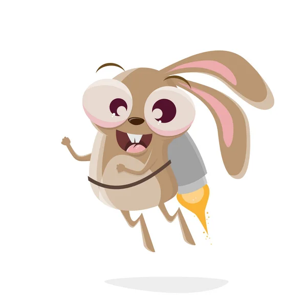 Funny Cartoon Rabbit Flying Rocket — Stockvektor