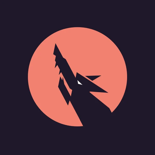 Illustration Dark Angry Wolf Howling Moon — Stock vektor