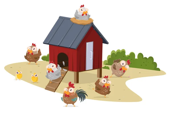 Lustige Cartoon Illustration Eines Hühnerstalls — Stockvektor