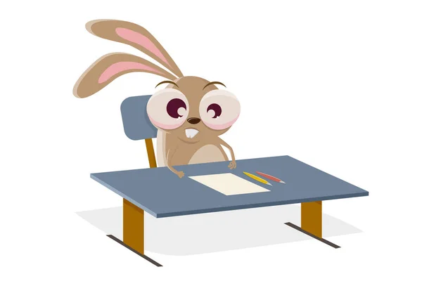 Funny Cartoon Rabbit Getting School Lessons — Stock Vector