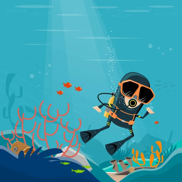 Funny Cartoon Illustration Scuba Diver — Stock Vector