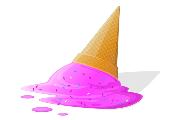 Cartoon Illustration Melting Ice Cream Cone Lying Ground — 스톡 벡터