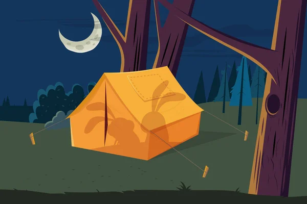 Funny Cartoon Illustration Rabbits Camping Tent — Stockvector