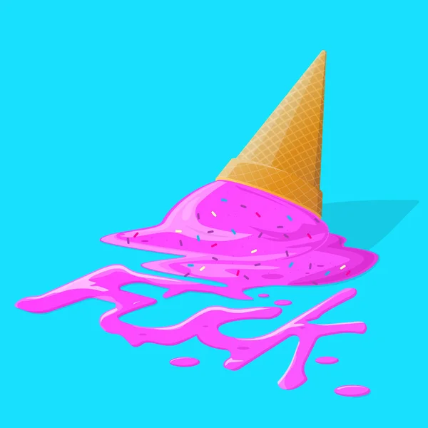 Cartoon Illustration Melting Ice Cream Cone Lying Ground — Stockvektor