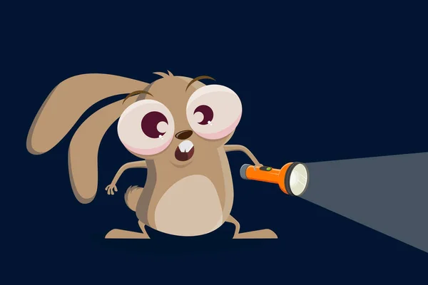 Drôle Lapin Dessin Animé Tenant Une Lampe Poche — Image vectorielle