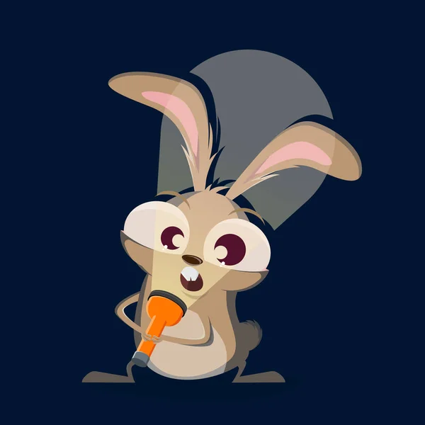 Funny Cartoon Rabbit Holding Flashlight His Face Telling Creepy Story — Stock Vector