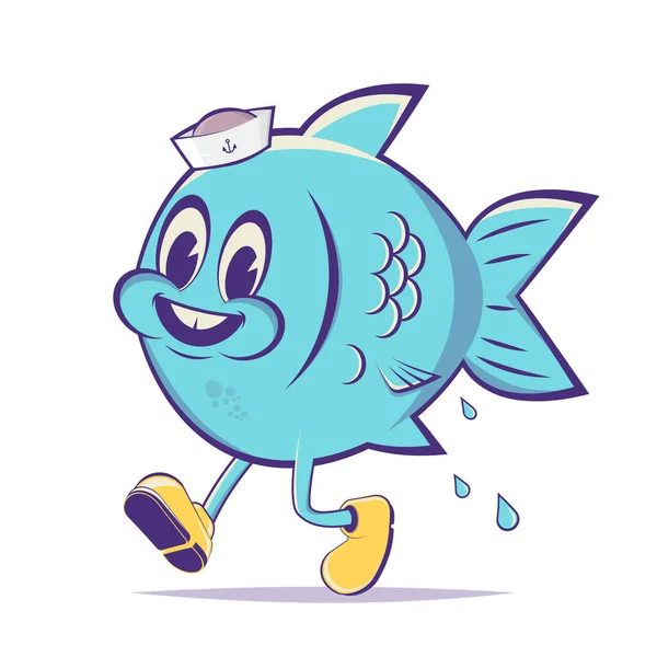 Funny Cartoon Illustration Walking Fish Retro Style — Stock Vector