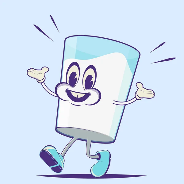 Funny Retro Cartoon Illustration Walking Glass Milk — Stockvektor