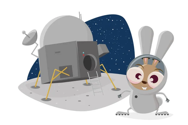 Funny Illustration Astronaut Cartoon Rabbit — Vetor de Stock