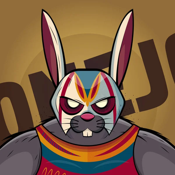 Cartoon Illustration Lucha Libre Rabbit Wrestler — 스톡 벡터