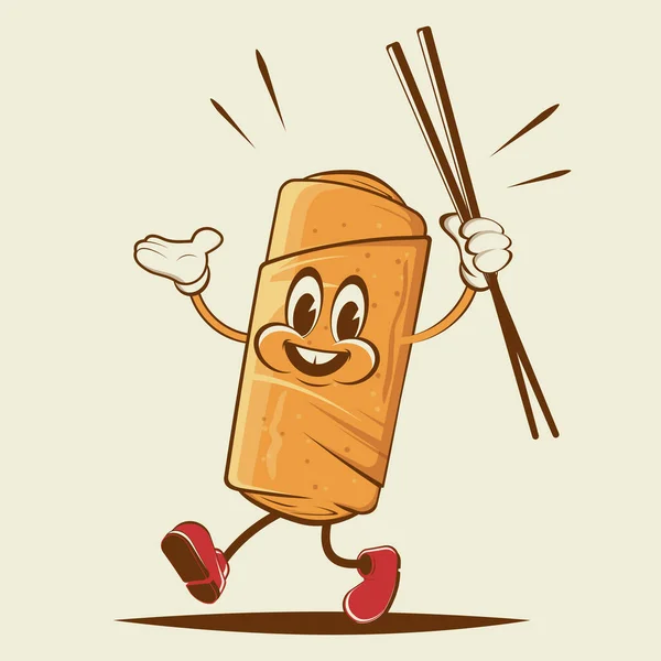 Funny Illustration Cartoon Spring Roll Chopsticks — Image vectorielle