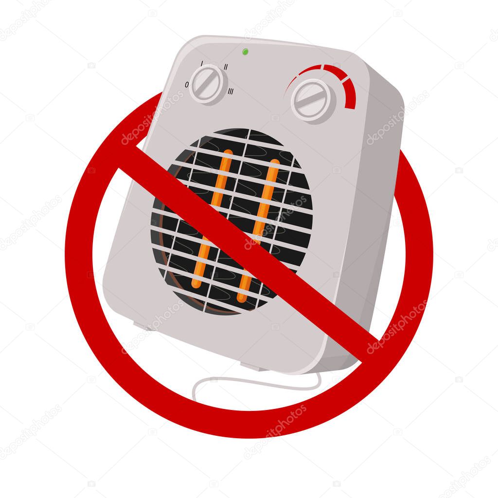 vector illustration of a fan heater prohibition sign to prevent blackout