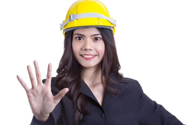 Retrato de menina mostrando a mão — Fotografia de Stock