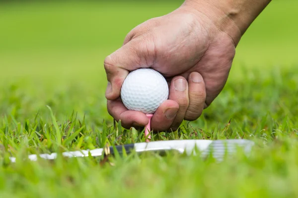 Hand hält Golfball — Stockfoto