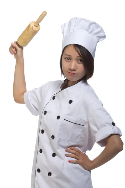 Cook bread woman show — Stock Photo, Image