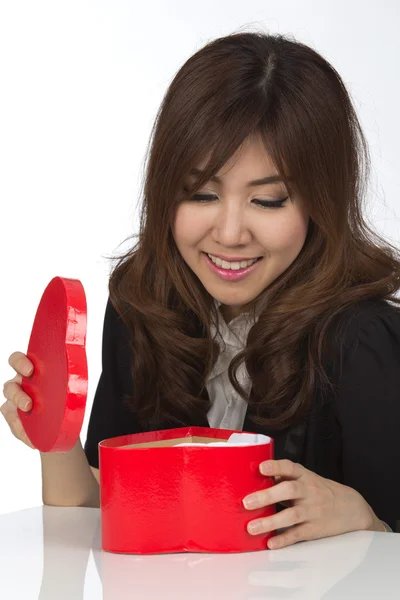 Asian woman and gift — Stock Photo, Image