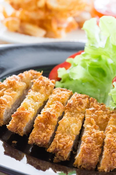 Deep fried breaded pork rice with salad — Stock Photo, Image