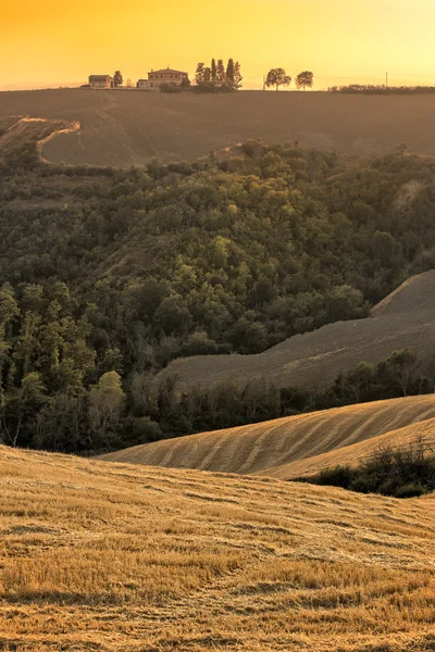 Üstünde belgili tanımlık tepe-in tepe Toskana çiftlik — Stok fotoğraf