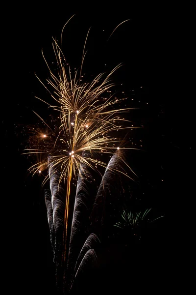 Fuochi d'artificio brillantemente colorati nel cielo notturno — Foto Stock