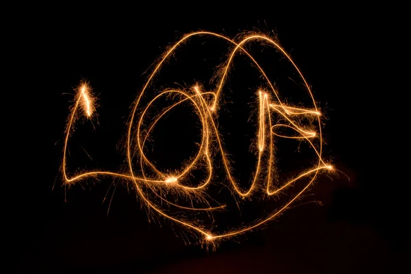 Sparkler Light Writing Love — Stock Photo, Image