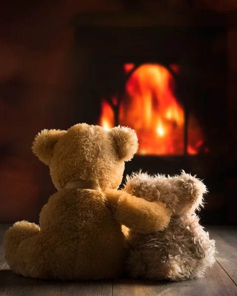 Teddies por el fuego — Foto de Stock