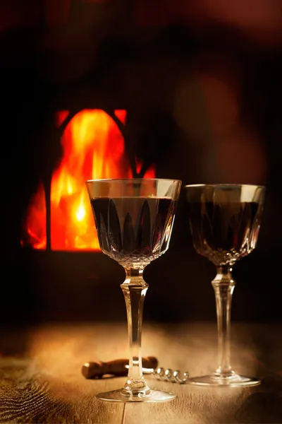 Wine By The Fire — Stock Photo, Image
