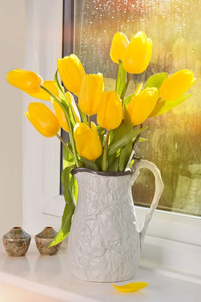 Tulips In Antique Jug — Stock Photo, Image