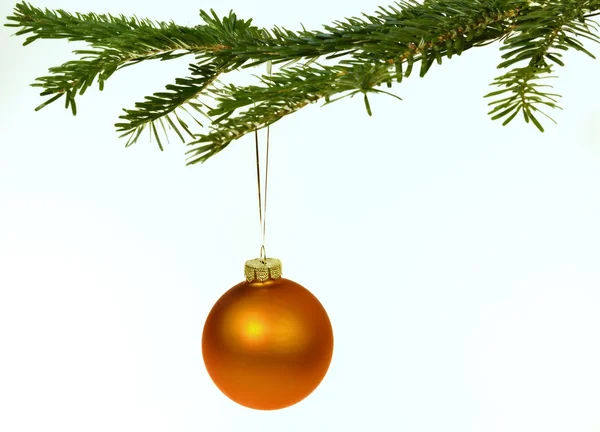 Orangefarbene Weihnachtsdekoration auf einem Ast Stockbild