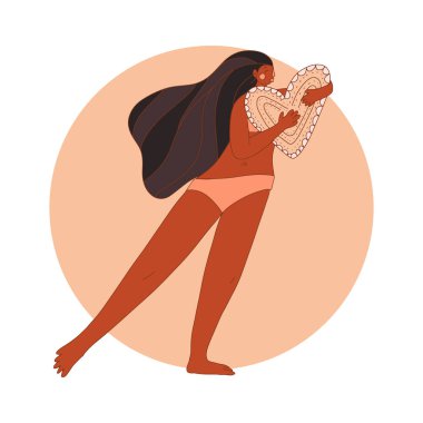 Body positive. Happy plus size african girl and active healthy lifestyle. Vector illustration