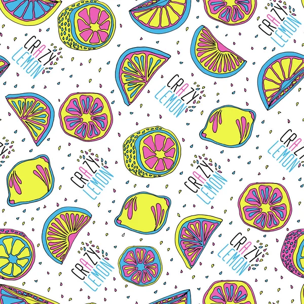 Colorful doodles lemons pattern — 图库矢量图片