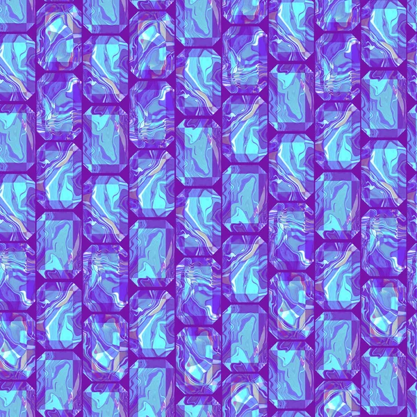 Seamless Pattern Blue Green Gems Mineral Stone Rhinestones Blue Background — Stock Photo, Image