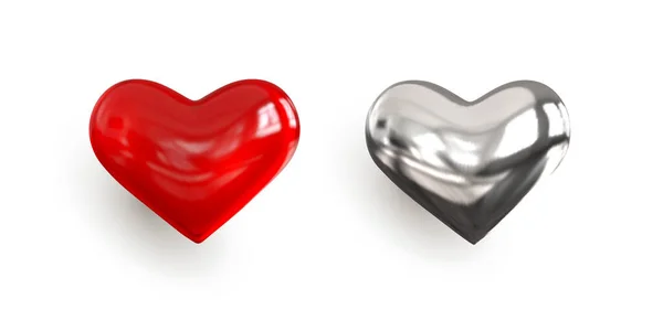 Rood Hart Geïsoleerd Vector Ijzer Glanzend Hart Valentijnsdag Illustratie — Stockvector